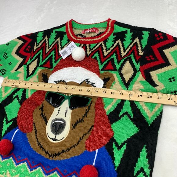 NWT Jollidays Ugly Christmas Sweater Beary Merry Mens Large Tall Santa Hat Bear - Picture 6 of 10